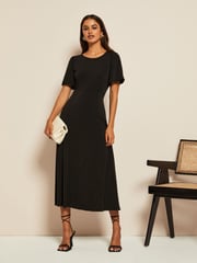 Friends Like These Black ITY Flutter Short Sleeve Midi Dress - Image 1 of 4