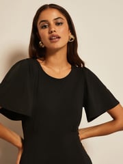 Friends Like These Black ITY Flutter Short Sleeve Midi Dress - Image 4 of 4