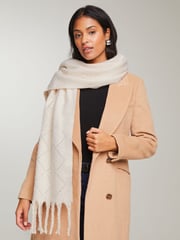 Lipsy Cream Cosy Embellished Argyle Brushed Scarf - Image 3 of 4