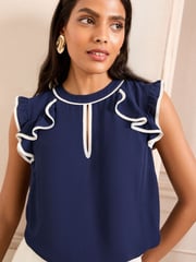 Marineblau - Love & Roses Short Sleeve Ruffle Blouse - Bild 2 von 4