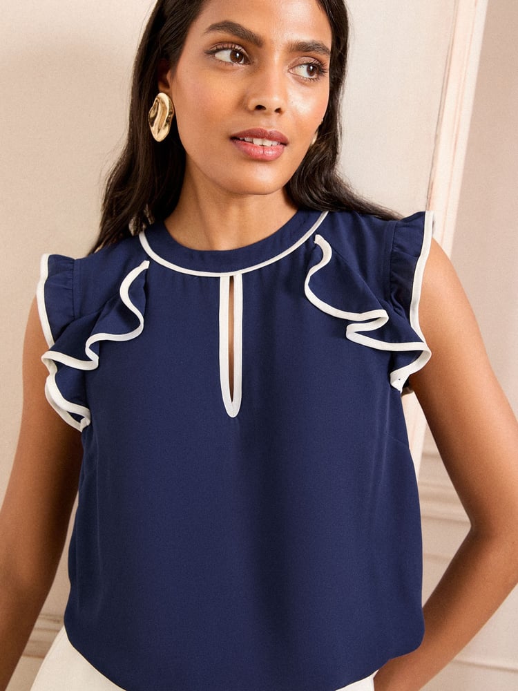 Marineblau - Love & Roses Short Sleeve Ruffle Blouse - Bild 2 von 4