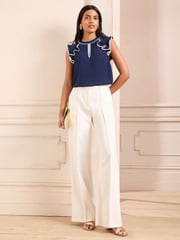 Marineblau - Love & Roses Short Sleeve Ruffle Blouse - Bild 3 von 4