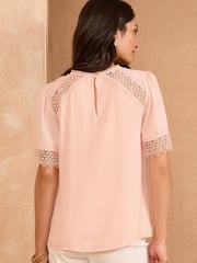 Love & Roses Blush Pink Short Sleeve Lace Insert Top - Image 4 of 4