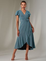 Jolie Moi Dark Blue Marlie Metallic Angel Sleeve Maxi Dress - Image 1 of 6