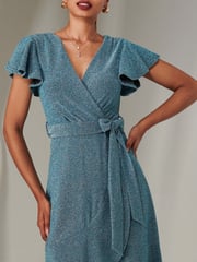 Jolie Moi Dark Blue Marlie Metallic Angel Sleeve Maxi Dress - Image 3 of 6