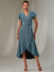 Jolie Moi Dark Blue Marlie Metallic Angel Sleeve Maxi Dress - Image 4 of 6