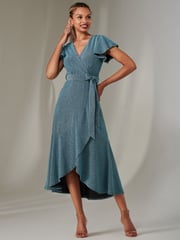 Jolie Moi Dark Blue Marlie Metallic Angel Sleeve Maxi Dress - Image 5 of 6
