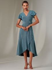 Jolie Moi Dark Blue Marlie Metallic Angel Sleeve Maxi Dress - Image 6 of 6