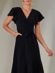 Jolie Moi Blue Marlie Metallic Angel Sleeve Maxi Dress - Image 3 of 6