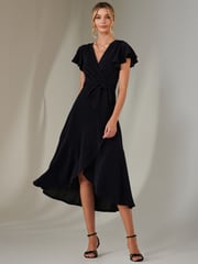 Jolie Moi Blue Marlie Metallic Angel Sleeve Maxi Dress - Image 6 of 6