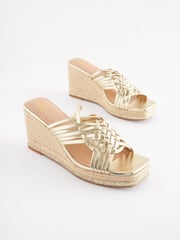 Gold Regular/Wide Fit Forever Comfort® Weave Mule Wedges - Image 3 of 6