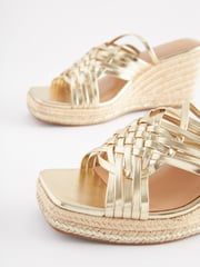 Gold Regular/Wide Fit Forever Comfort® Weave Mule Wedges - Image 4 of 6