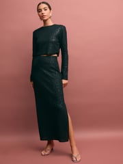 Black Mesh Sequin Midi Skirt - Image 1 of 7