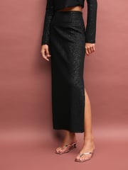 Black Mesh Sequin Midi Skirt - Image 2 of 7