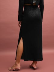 Black Mesh Sequin Midi Skirt - Image 3 of 7