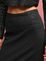 Black Mesh Sequin Midi Skirt - Image 4 of 7