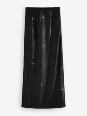Black Mesh Sequin Midi Skirt - Image 5 of 7