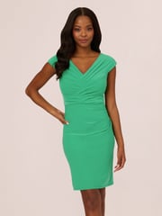 Adrianna Papell Green Pleated Layered Short Dress - Image 1 of 7