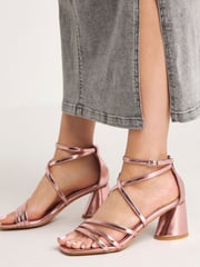 Simply Be Pink Cross-Over Front Strap Cylindrical Heels In Extra Wide Fit - Image 1 of 4