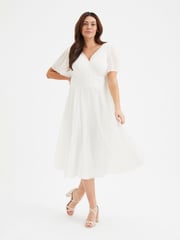 Scarlett & Jo White Victoria Angel Sleeve Mesh Midi long Dress - Image 1 of 4