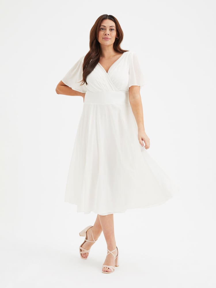 Scarlett & Jo White Victoria Angel Sleeve Mesh Midi long Dress - Image 1 of 4