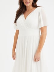 Scarlett & Jo White Victoria Angel Sleeve Mesh Midi long Dress - Image 2 of 4