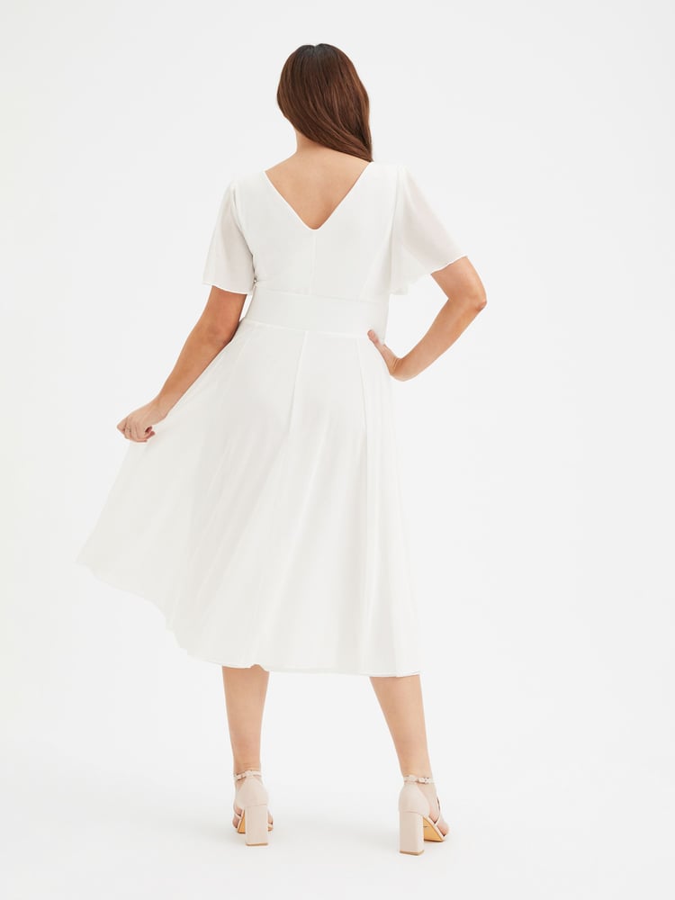 Scarlett & Jo White Victoria Angel Sleeve Mesh Midi long Dress - Image 4 of 4