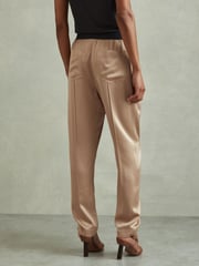 Reiss Champagne Elea Satin Elasticated Tapered Trousers - Image 5 of 6