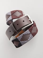 Brown Geometric Stitch Detail Leather Belt - Image 2 of 2