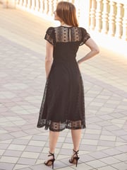 Sosandar Black Broderie Flutter Sleeve Midi Dress - Image 3 of 5