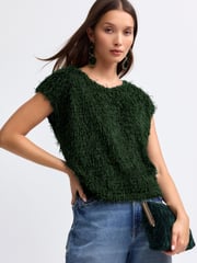 Green Short Sleeve Fluffy Top - Image 1 of 5