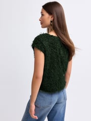 Green Short Sleeve Fluffy Top - Image 2 of 5