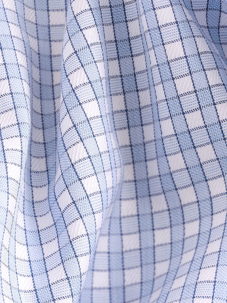 Blue Check Slim Fit Premium Two-Fold Cotton Shirt - Image 7 of 7
