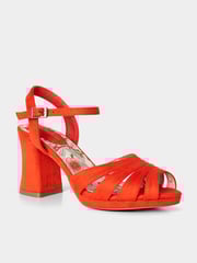 Joe Browns Orange Strappy Peep Toe Block Heeled Sandals - Image 2 of 4