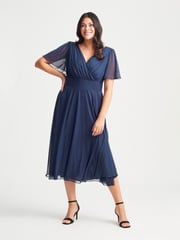 Scarlett & Jo Blue Light Victoria Angel Sleeve Mesh Midi long Dress - Image 1 of 4