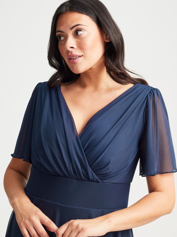 Scarlett & Jo Blue Light Victoria Angel Sleeve Mesh Midi long Dress - Image 2 of 4