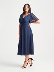 Scarlett & Jo Blue Light Victoria Angel Sleeve Mesh Midi long Dress - Image 3 of 4