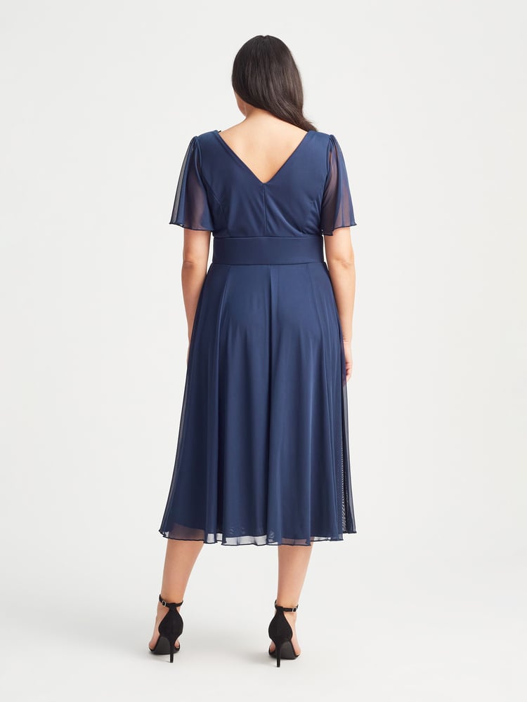 Scarlett & Jo Blue Light Victoria Angel Sleeve Mesh Midi long Dress - Image 4 of 4
