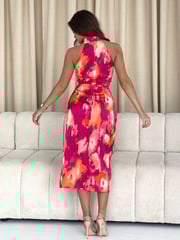 Girl In Mind Pink Alessia Halter Neck Midi Dress - Image 3 of 4