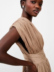 French Connection Brown Pleated Althea V-Neck Dress - Image 3 of 4