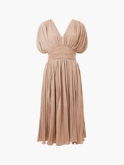 French Connection Brown Pleated Althea V-Neck Dress - Image 4 of 4