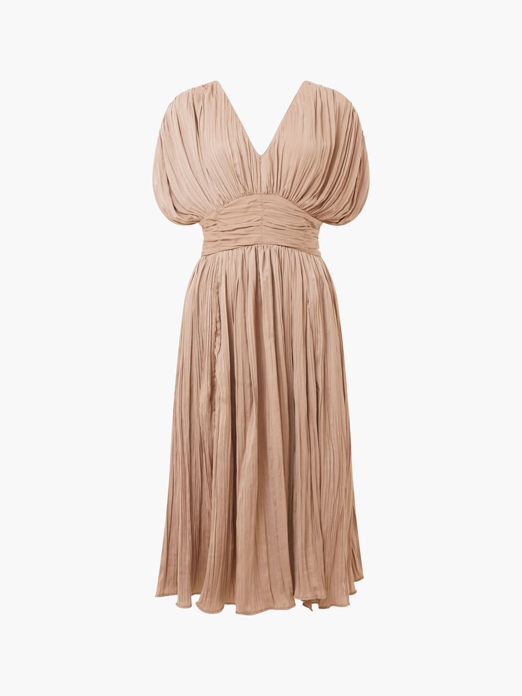 French Connection Brown Pleated Althea V-Neck Dress - Image 4 of 4