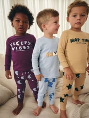 Blue/Stone 3 Pack Snuggle Pyjamas (9mths-8yrs) - Image 1 of 10
