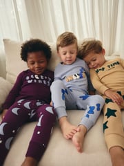 Blue/Stone 3 Pack Snuggle Pyjamas (9mths-8yrs) - Image 2 of 10