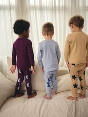 Blue/Stone 3 Pack Snuggle Pyjamas (9mths-8yrs) - Image 3 of 10