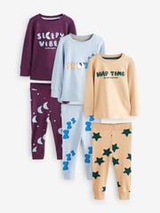 Blue/Stone 3 Pack Snuggle Pyjamas (9mths-8yrs) - Image 4 of 10