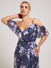 Your Curve Navy Blue Floral Print Ruffle Hem Dress - Image 2 of 4