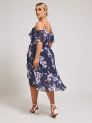 Your Curve Navy Blue Floral Print Ruffle Hem Dress - Image 3 of 4