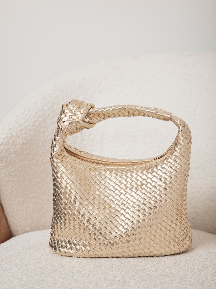 Mint Velvet Gold Woven Knot Handle Bag - Image 1 of 4