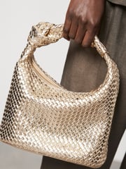 Mint Velvet Gold Woven Knot Handle Bag - Image 2 of 4